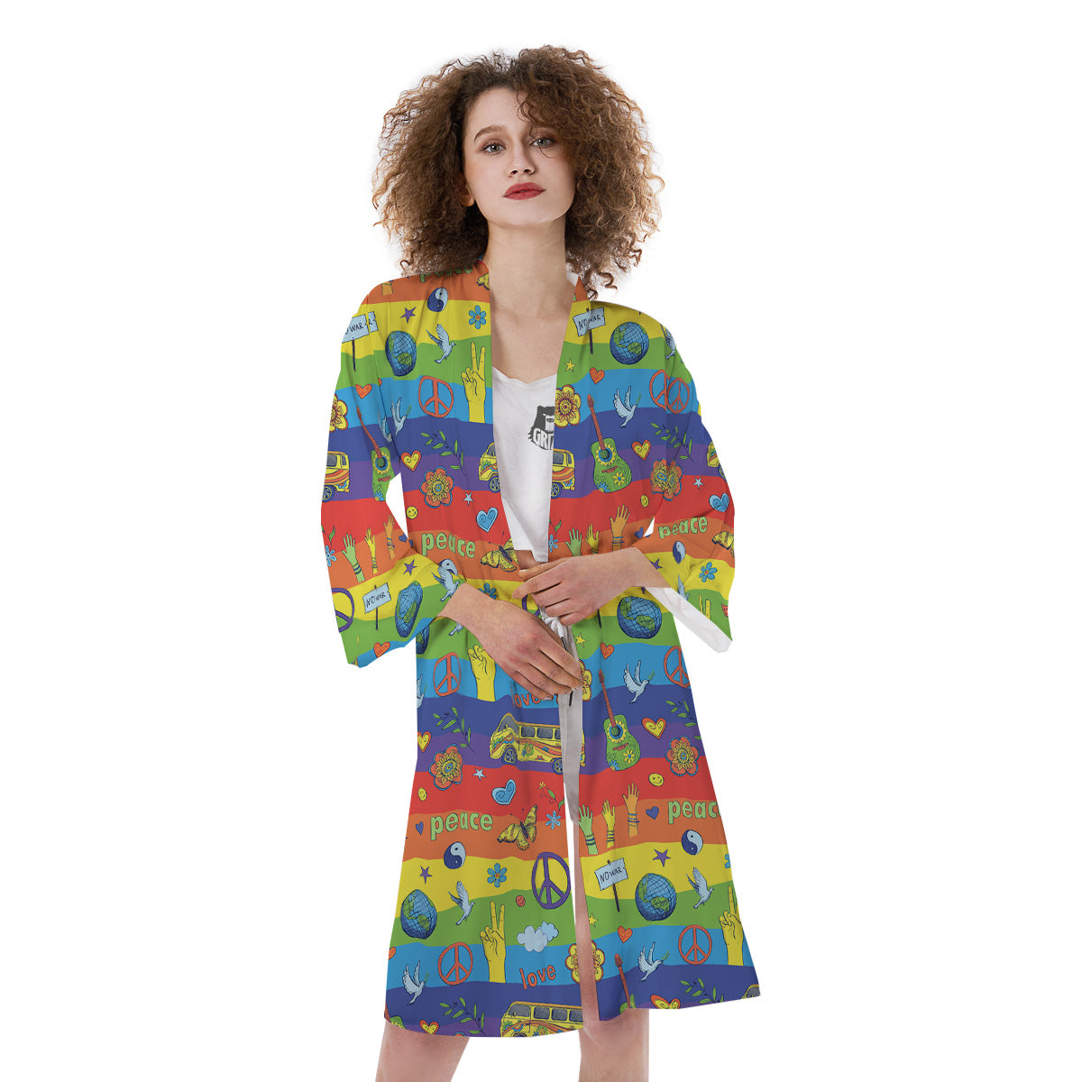 Hippie Drawing Psychedelic Wave Print Pattern Kimono-grizzshop