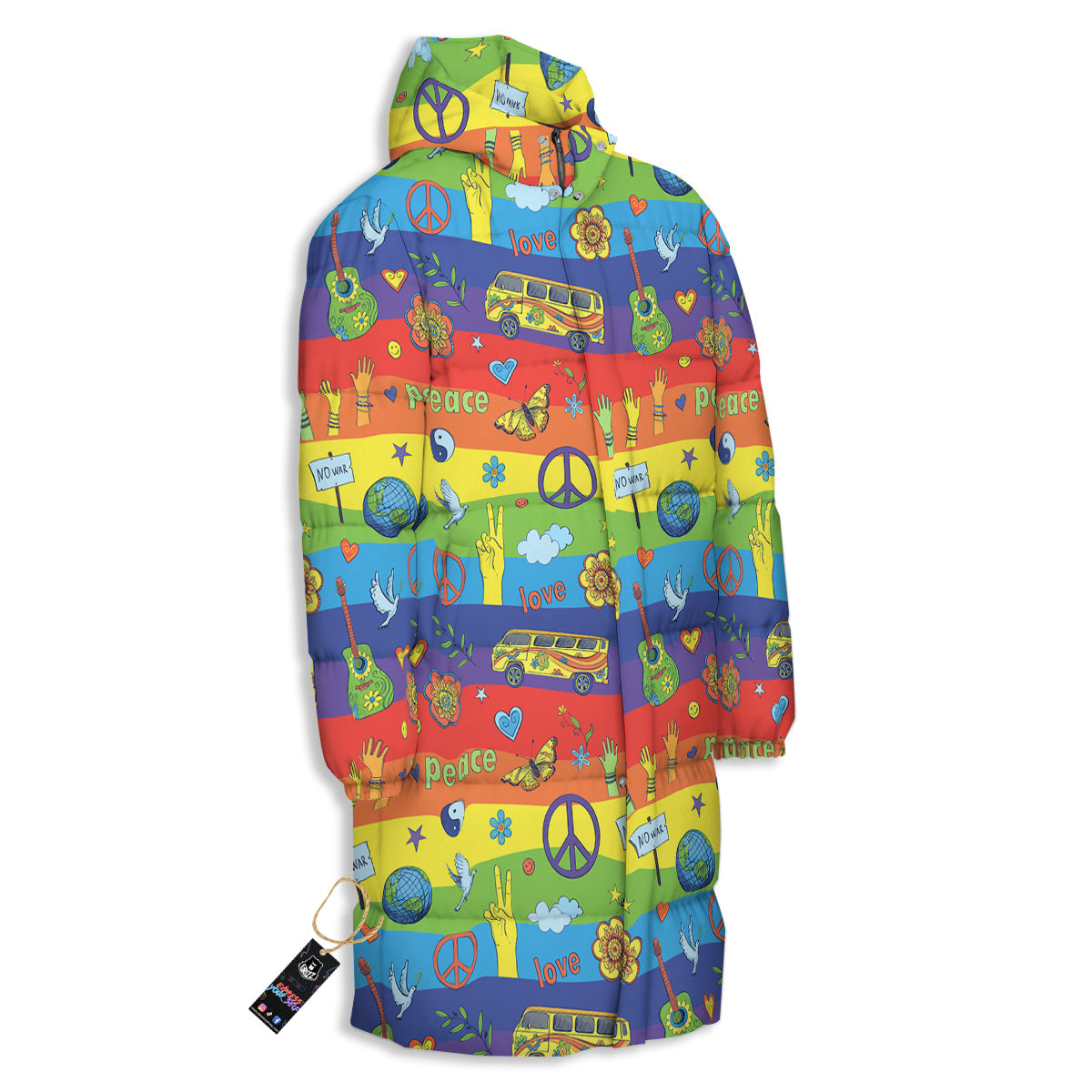 Hippie Drawing Psychedelic Wave Print Pattern Long Down Jacket-grizzshop