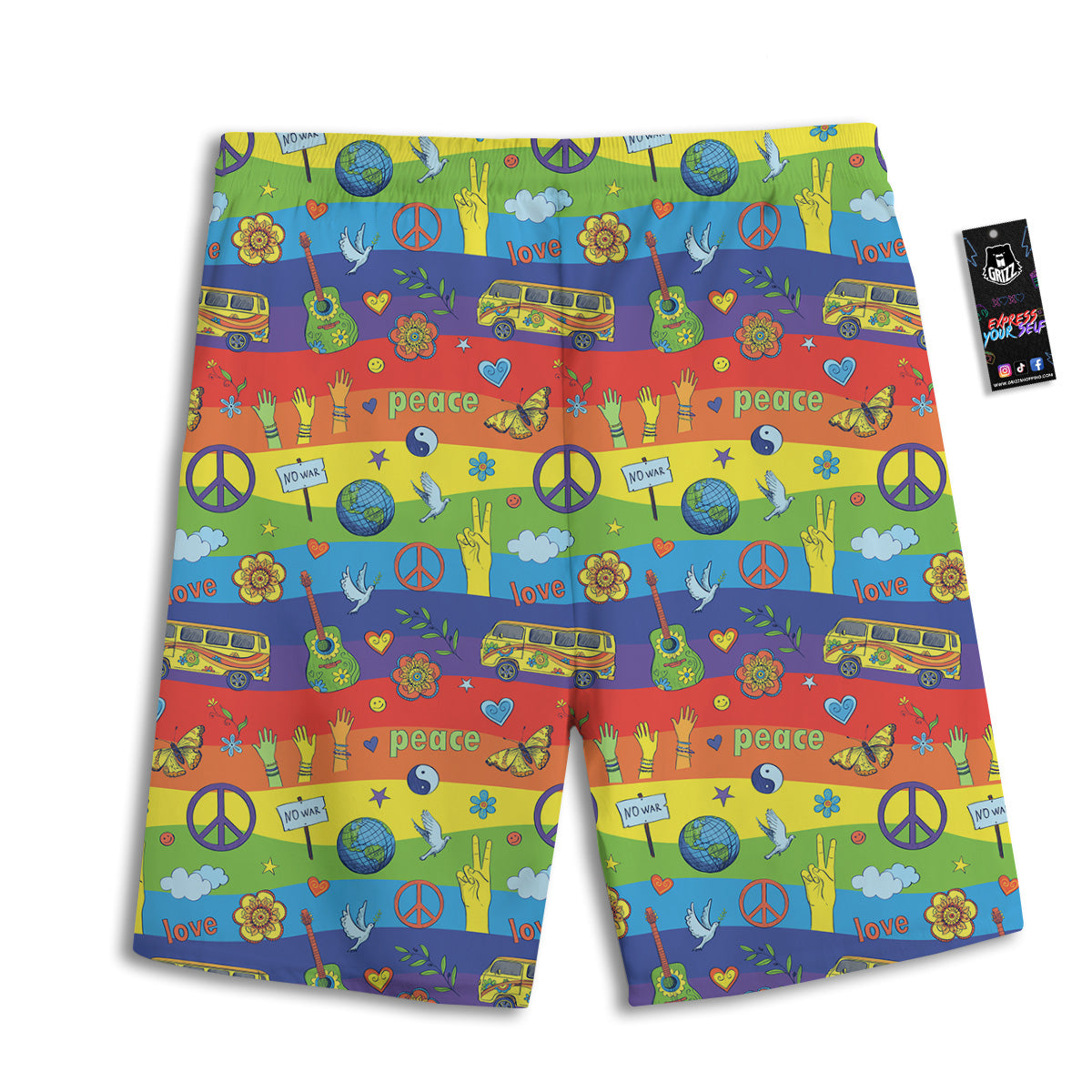 Hippie Drawing Psychedelic Wave Print Pattern Men's Athletic Shorts