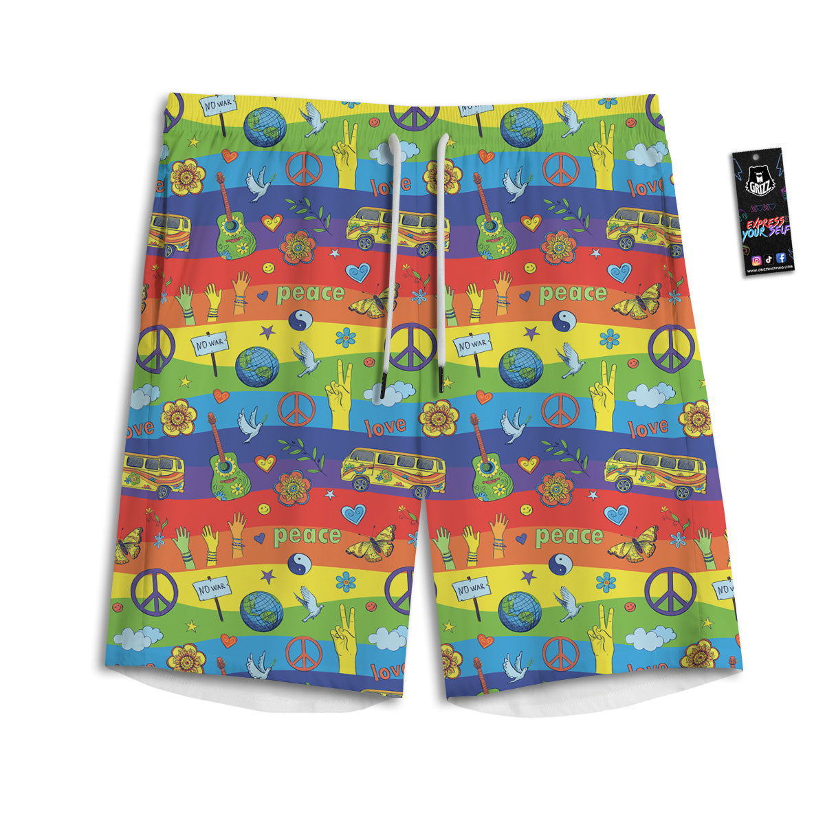 Hippie Drawing Psychedelic Wave Print Pattern Men's Athletic Shorts