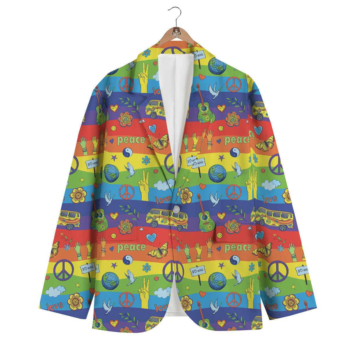 Hippie Drawing Psychedelic Wave Print Pattern Men's Blazer-grizzshop