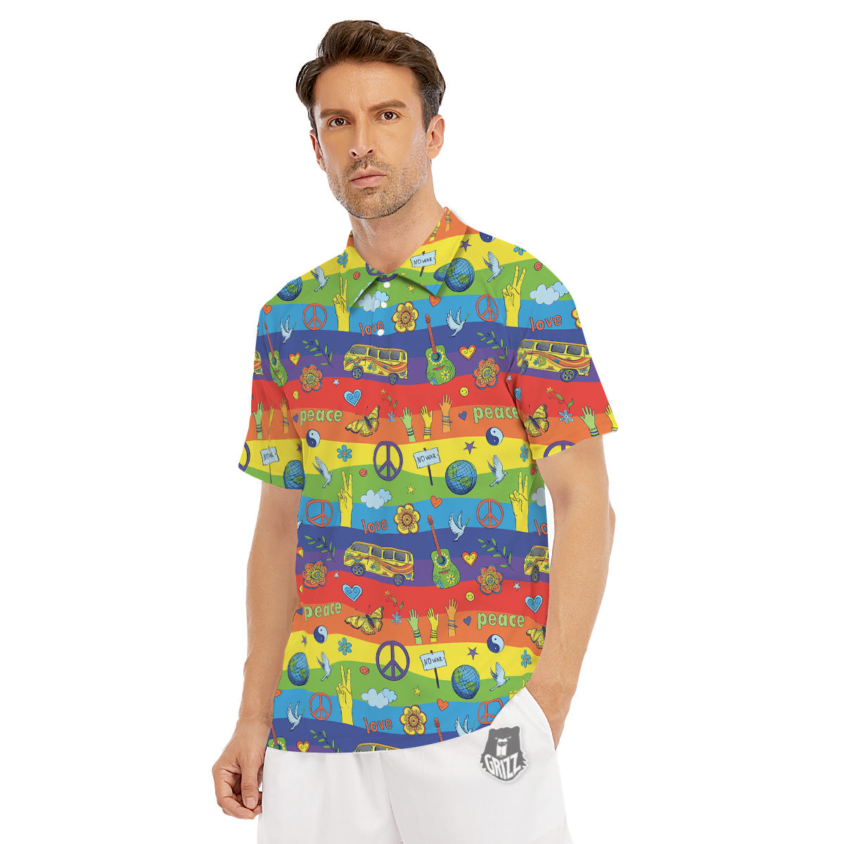 Hippie Drawing Psychedelic Wave Print Pattern Men's Golf Shirts-grizzshop