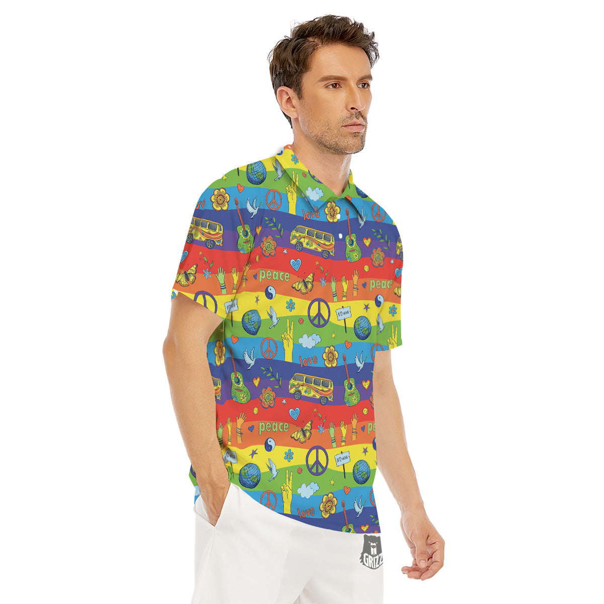 Hippie Drawing Psychedelic Wave Print Pattern Men's Golf Shirts-grizzshop