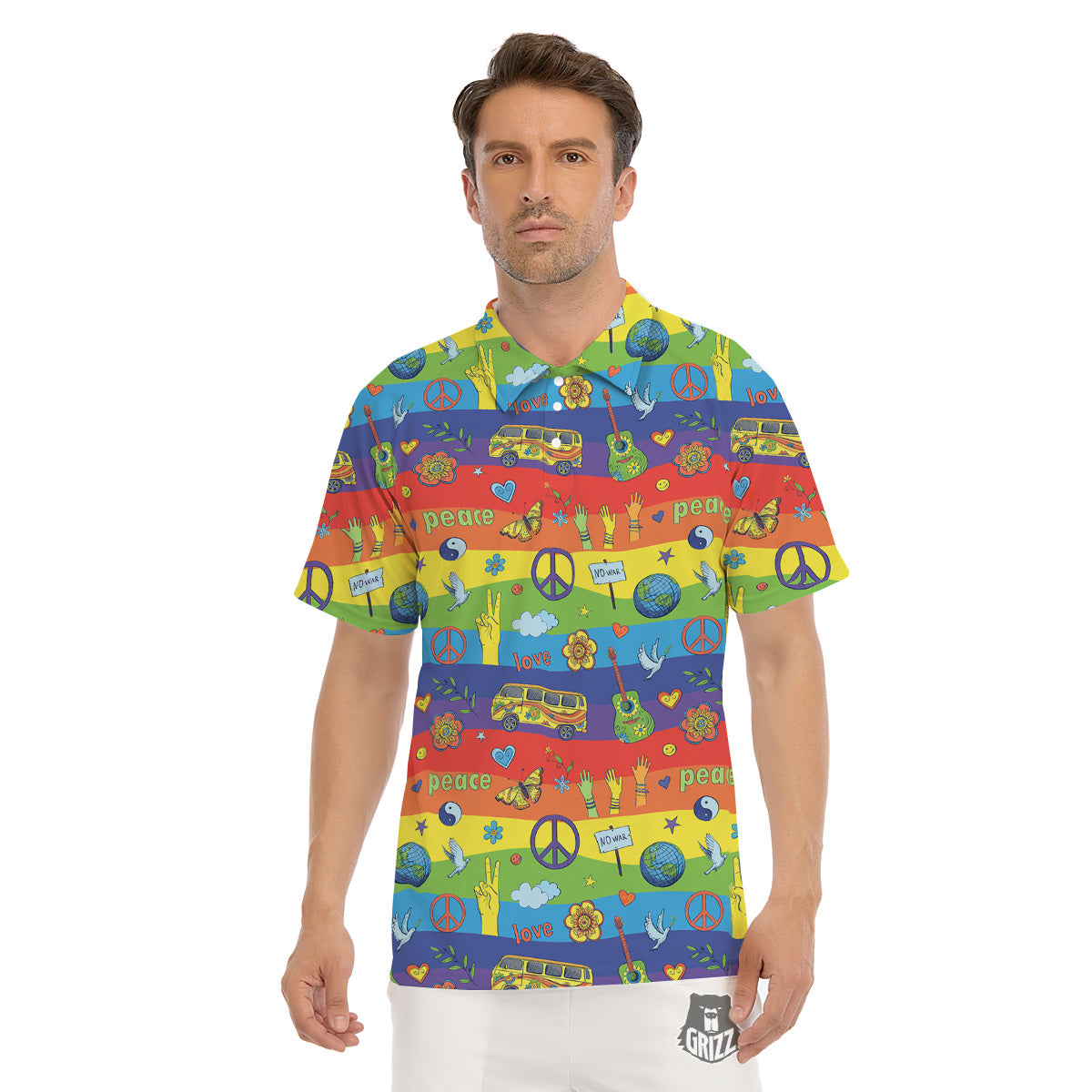 Hippie Drawing Psychedelic Wave Print Pattern Men's Golf Shirts-grizzshop