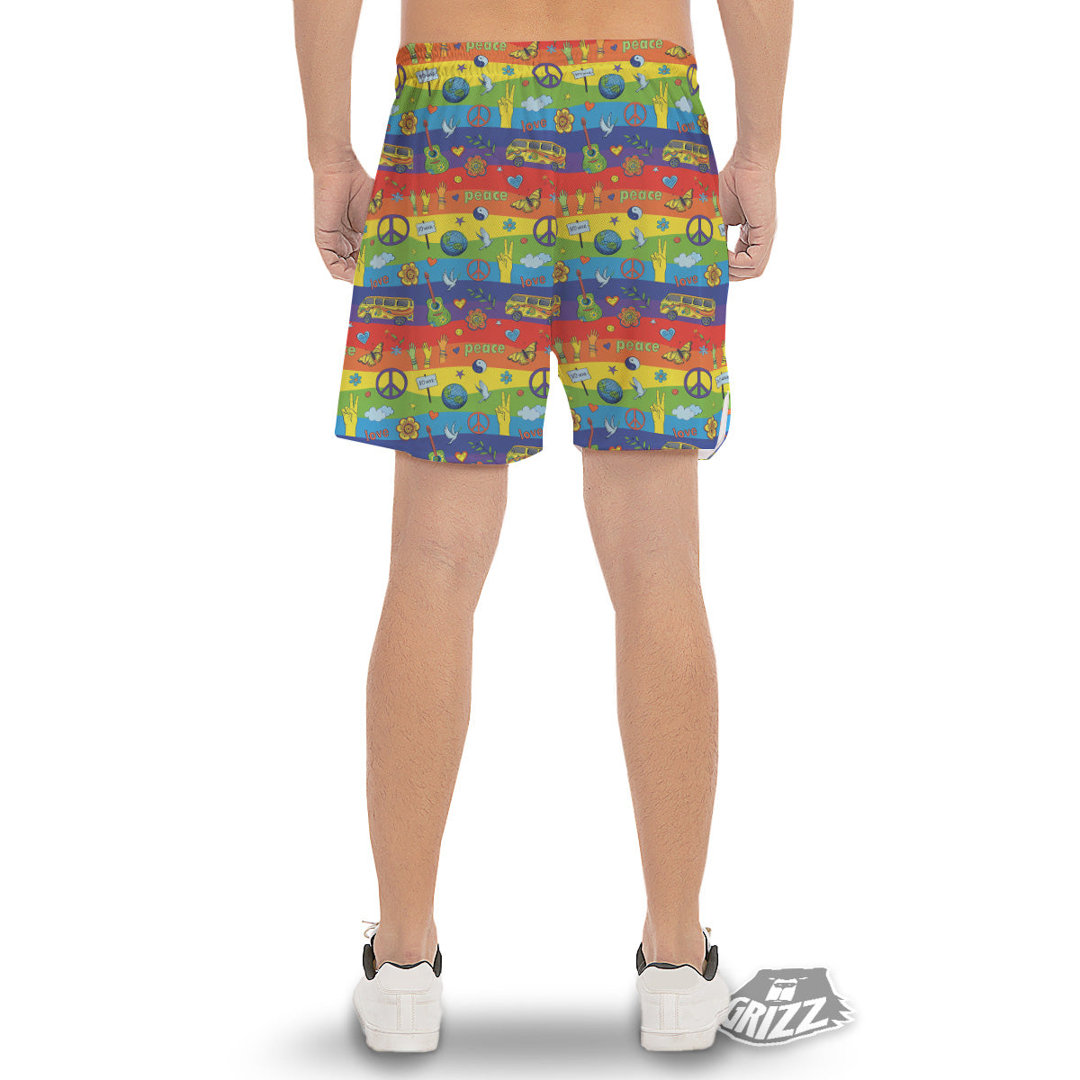 Hippie Drawing Psychedelic Wave Print Pattern Men's Gym Shorts-grizzshop