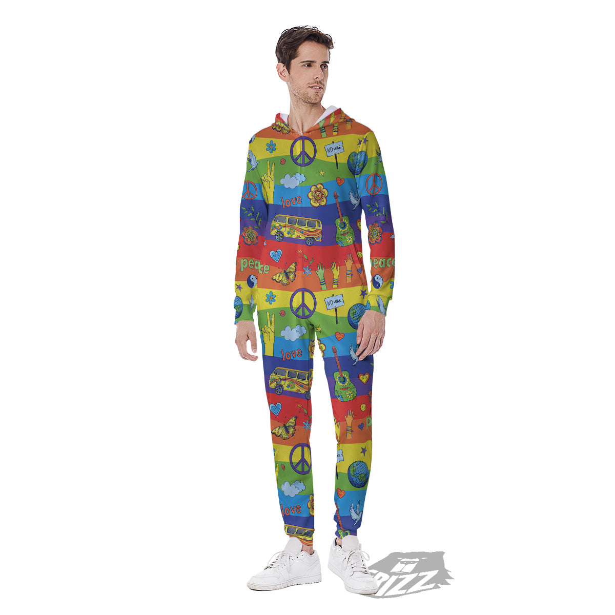 Hippie Drawing Psychedelic Wave Print Pattern Men's Jumpsuit-grizzshop