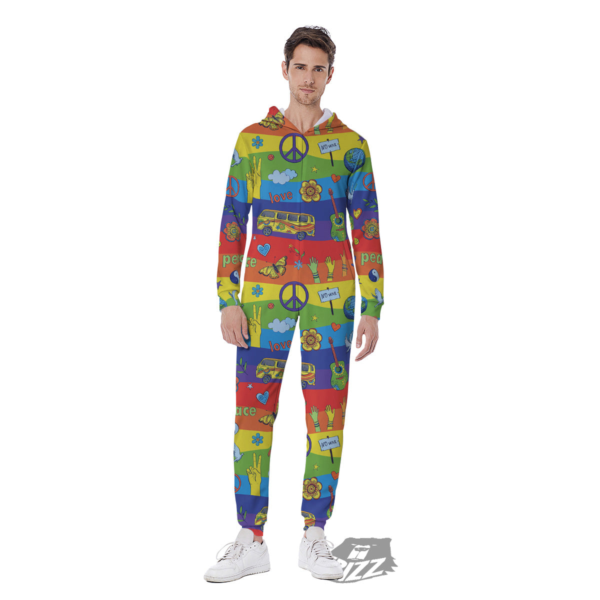 Hippie Drawing Psychedelic Wave Print Pattern Men's Jumpsuit-grizzshop