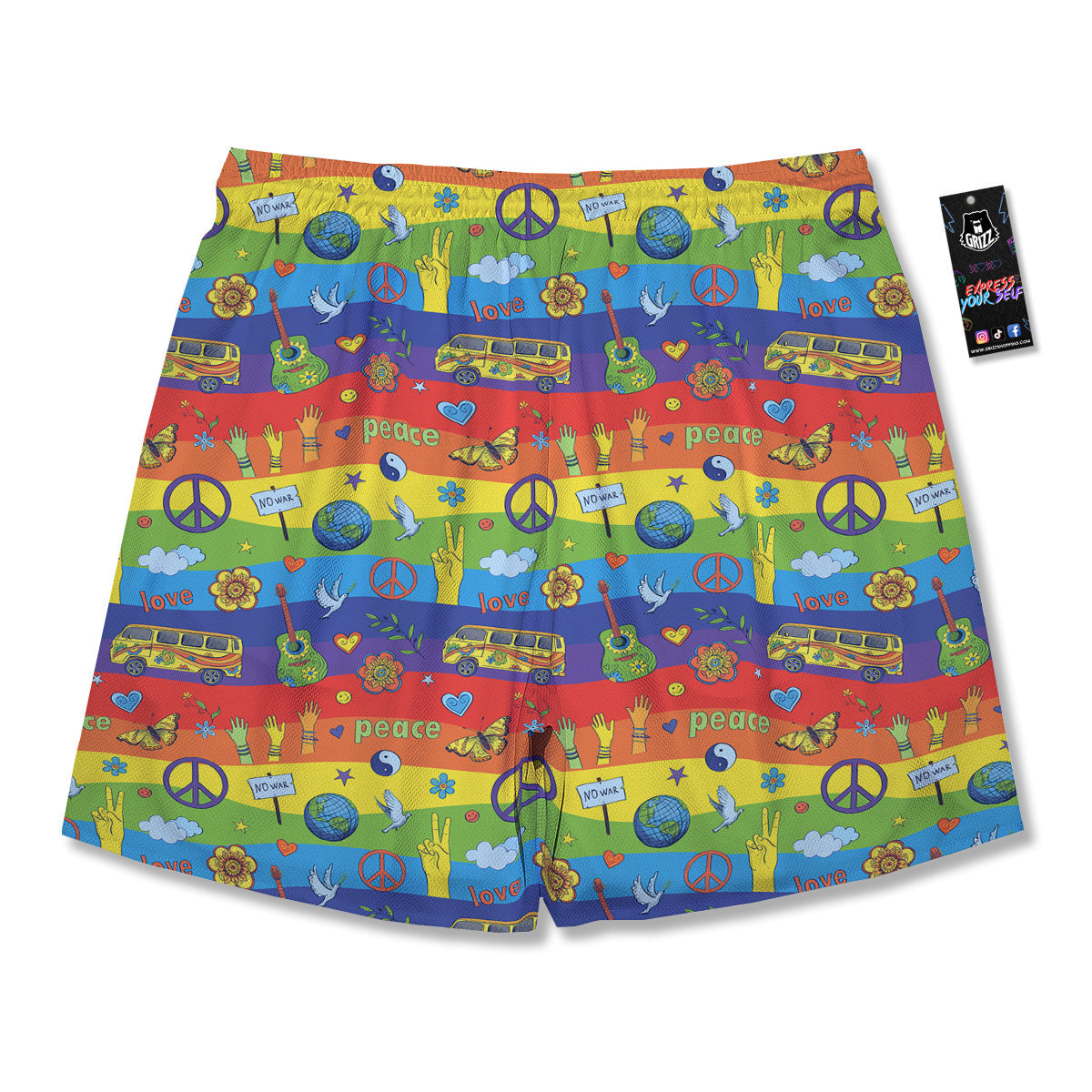 Hippie Drawing Psychedelic Wave Print Pattern Men's Running Shorts-grizzshop