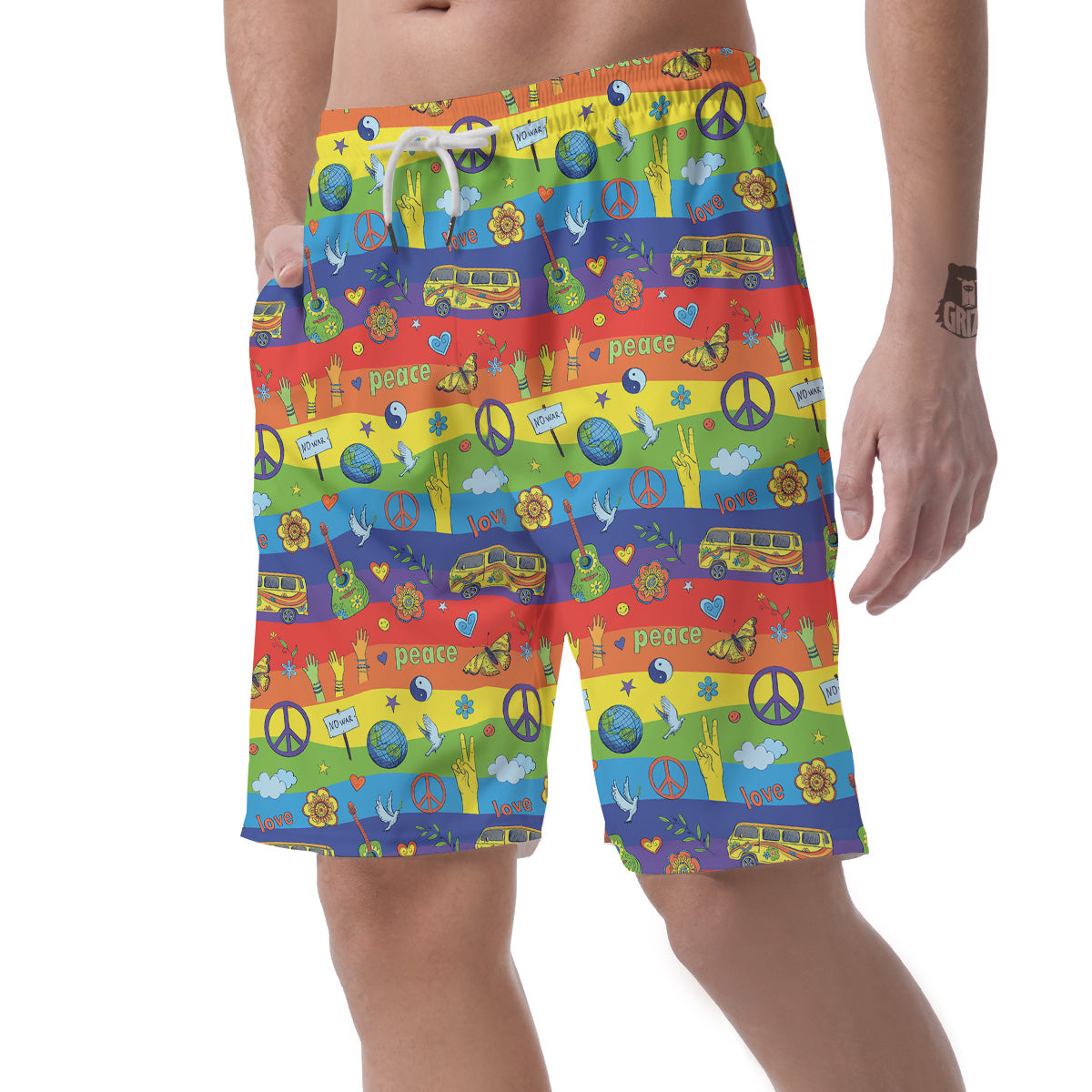 Hippie Drawing Psychedelic Wave Print Pattern Men's Shorts-grizzshop