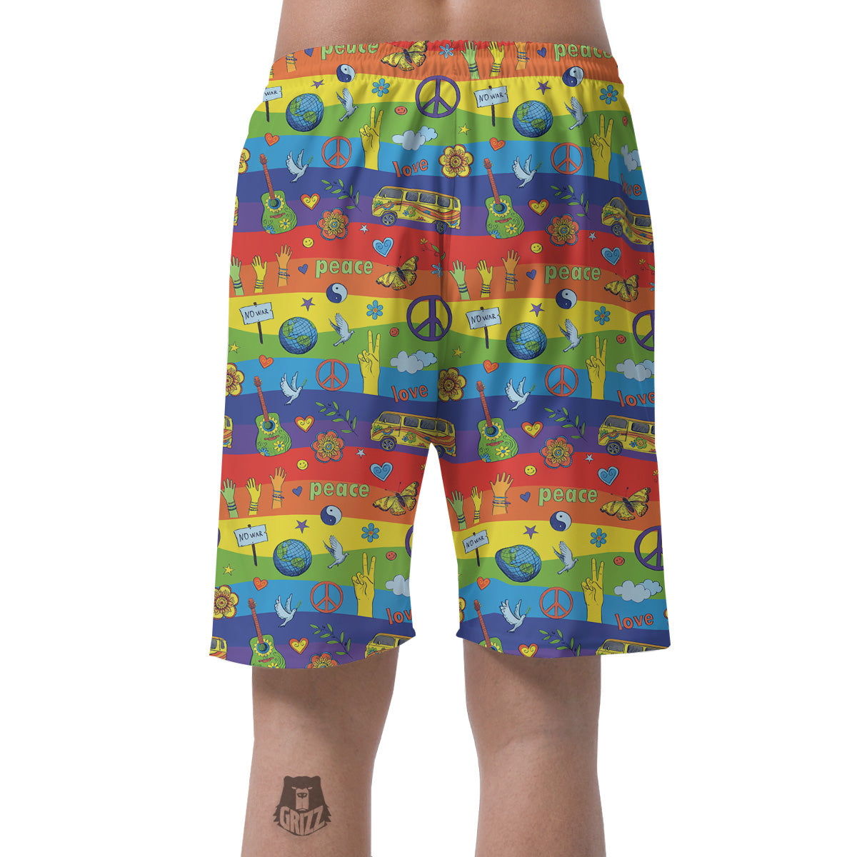 Hippie Drawing Psychedelic Wave Print Pattern Men's Shorts-grizzshop