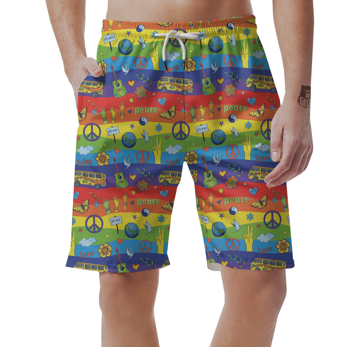 Hippie Drawing Psychedelic Wave Print Pattern Men's Shorts-grizzshop