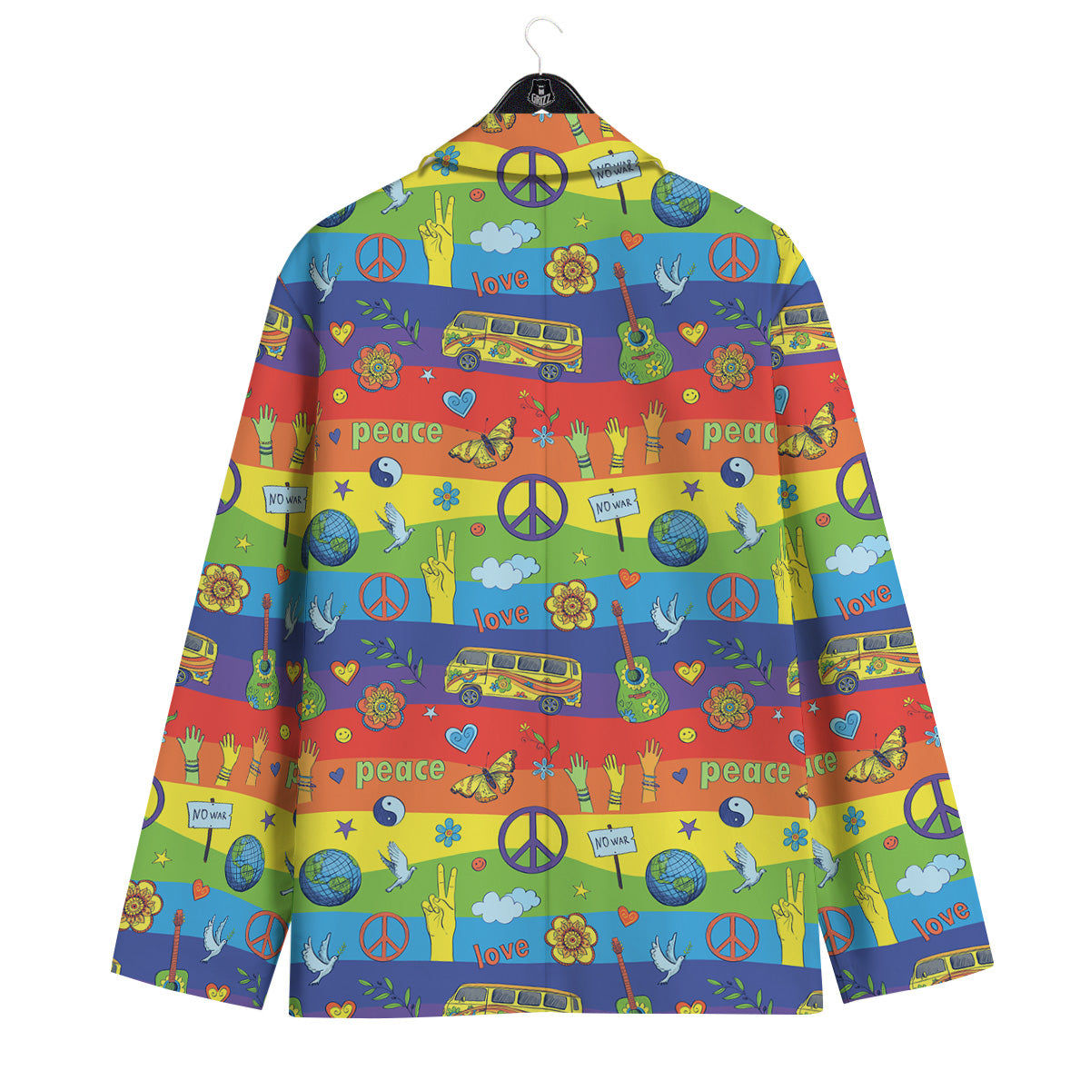 Hippie Drawing Psychedelic Wave Print Pattern Men's Sport Coat-grizzshop