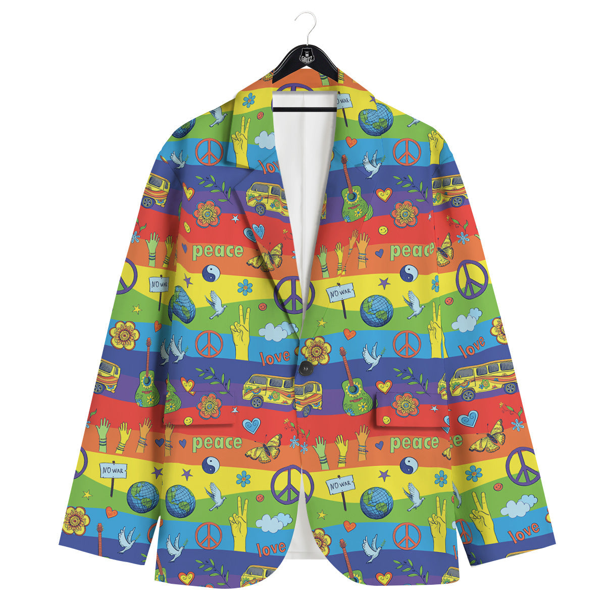 Hippie Drawing Psychedelic Wave Print Pattern Men's Sport Coat-grizzshop