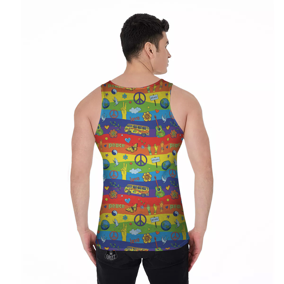 Hippie Drawing Psychedelic Wave Print Pattern Men's Tank Top-grizzshop