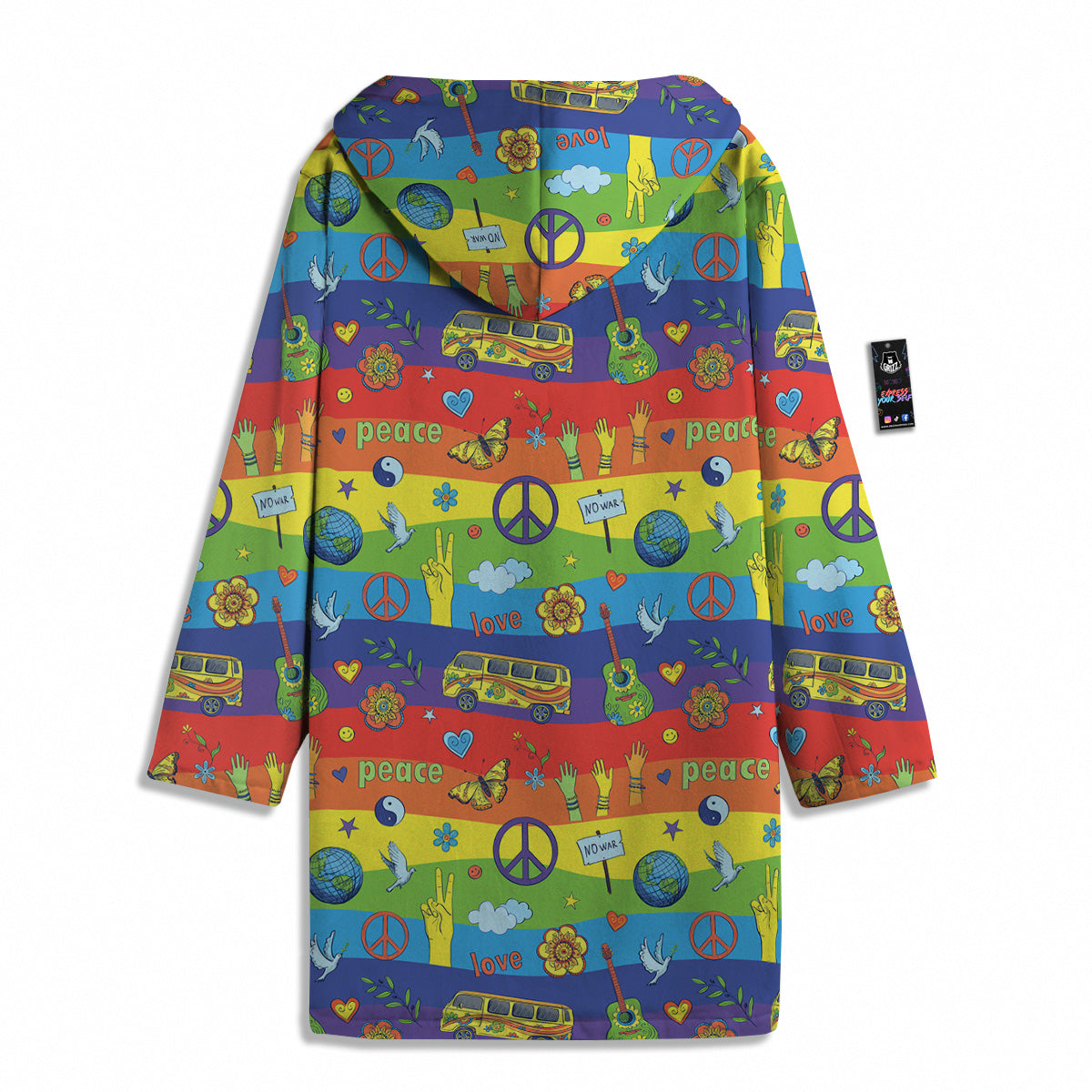 Hippie Drawing Psychedelic Wave Print Pattern Men's Windbreaker Jacket-grizzshop