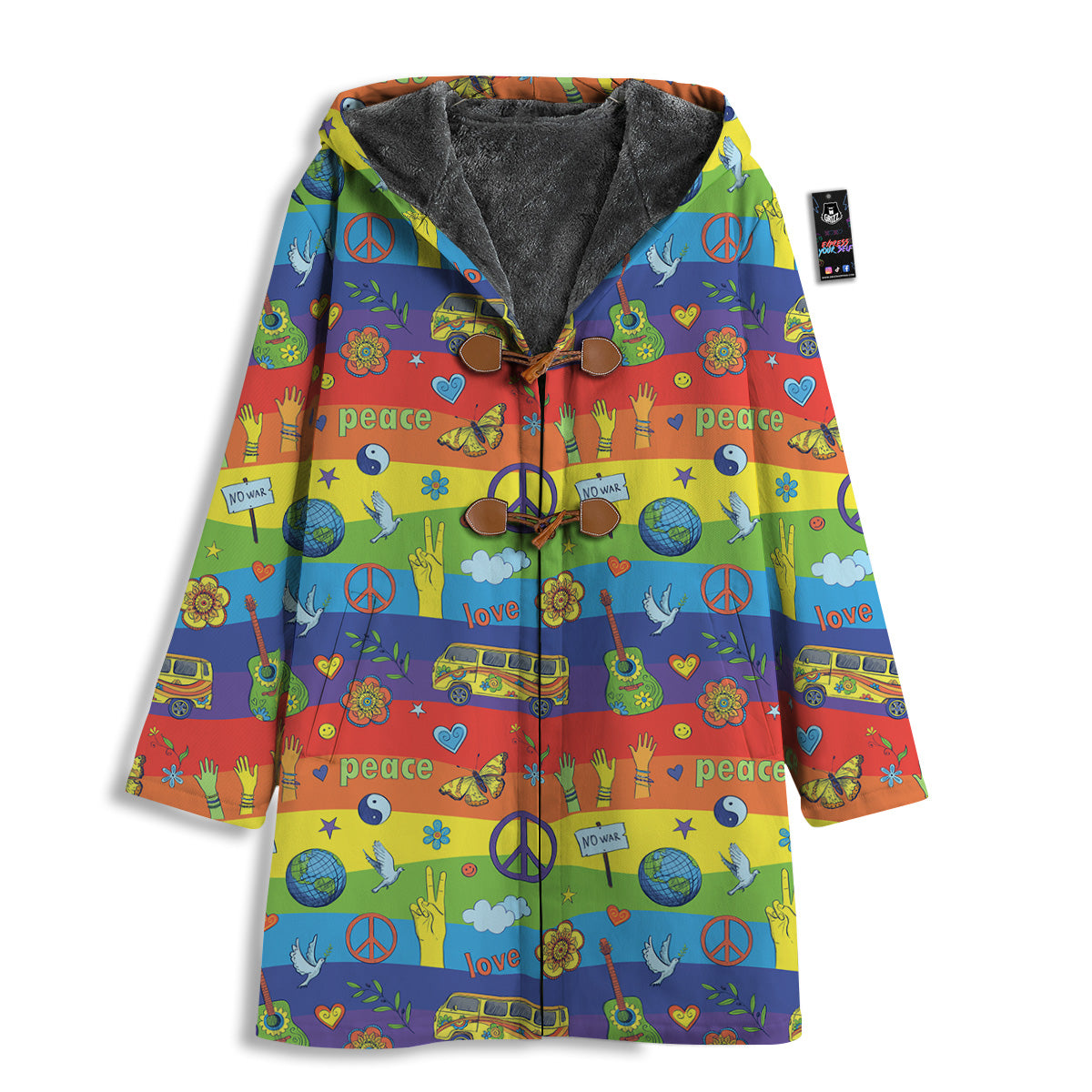 Hippie Drawing Psychedelic Wave Print Pattern Men's Windbreaker Jacket-grizzshop