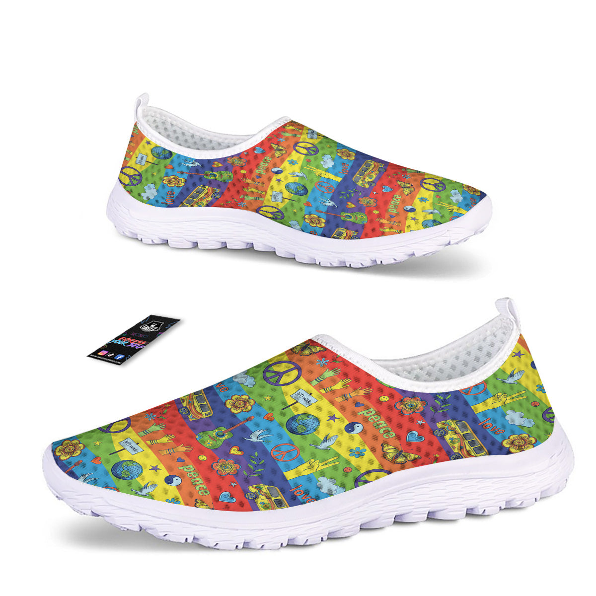 Hippie Drawing Psychedelic Wave Print Pattern Nurse Shoes-grizzshop