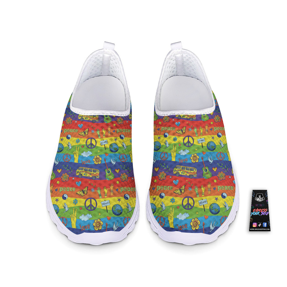 Hippie Drawing Psychedelic Wave Print Pattern Nurse Shoes-grizzshop