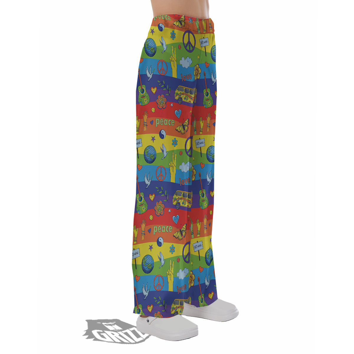 Hippie Drawing Psychedelic Wave Print Pattern Pajama Pants-grizzshop