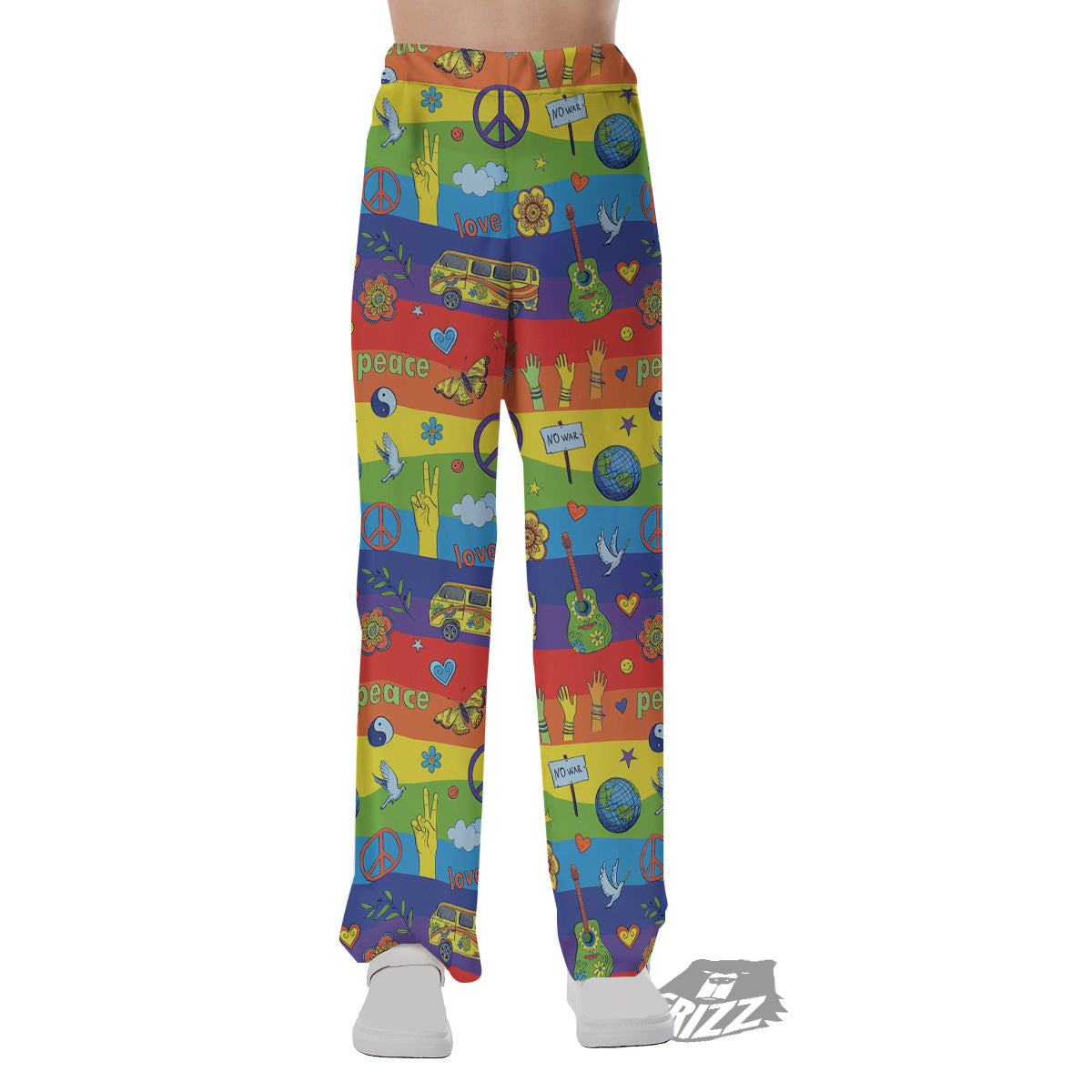 Hippie Drawing Psychedelic Wave Print Pattern Pajama Pants-grizzshop
