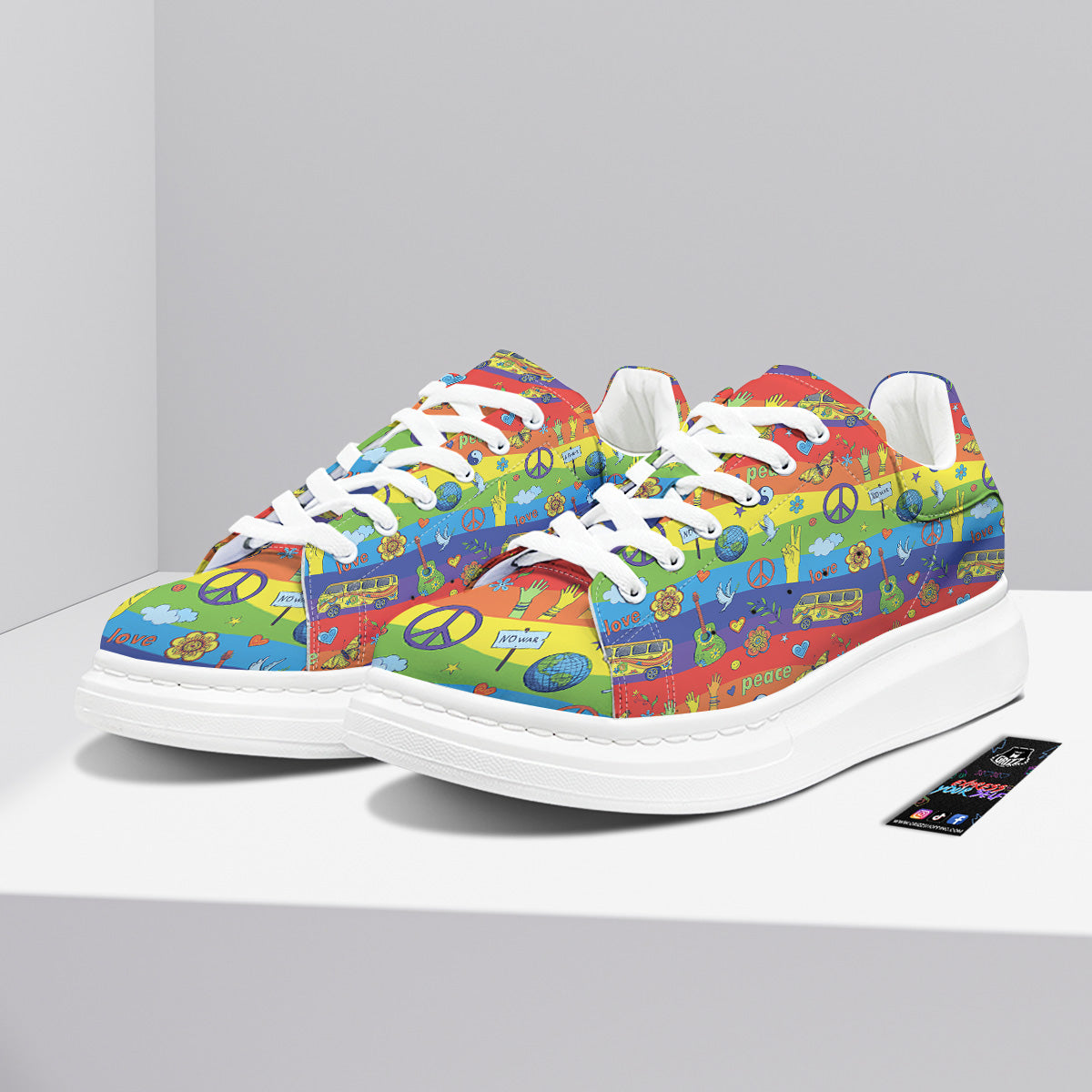 Hippie Drawing Psychedelic Wave Print Pattern Platform Shoes-grizzshop