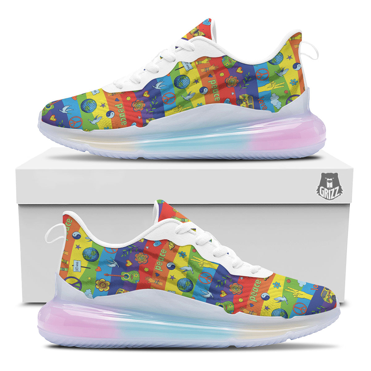 Hippie Drawing Psychedelic Wave Print Pattern Running Sneakers-grizzshop