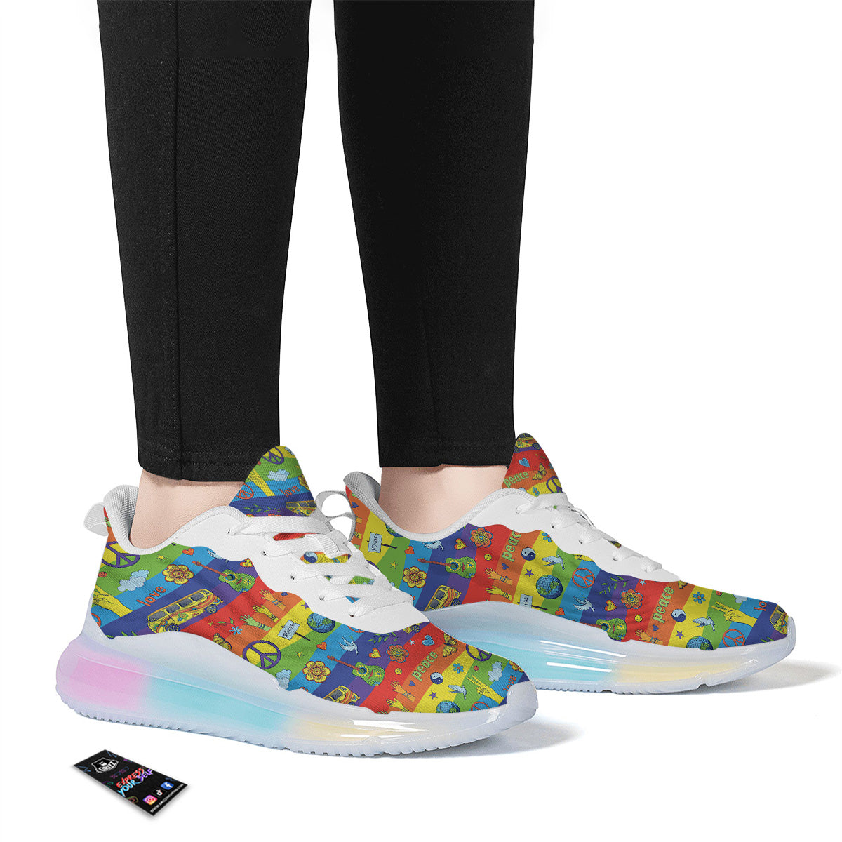 Hippie Drawing Psychedelic Wave Print Pattern Running Sneakers-grizzshop