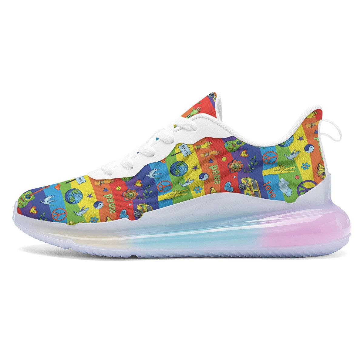 Hippie Drawing Psychedelic Wave Print Pattern Running Sneakers-grizzshop