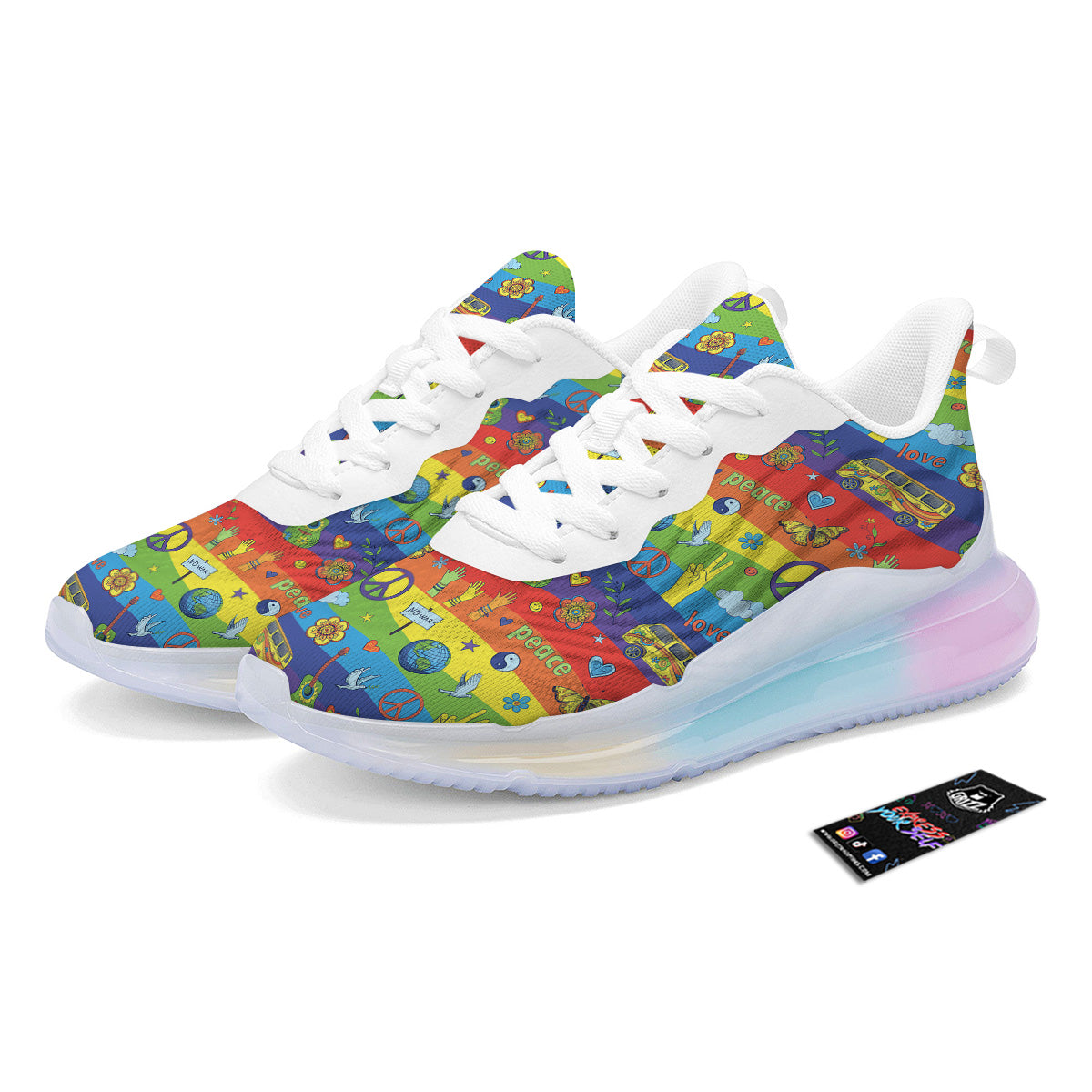 Hippie Drawing Psychedelic Wave Print Pattern Running Sneakers-grizzshop