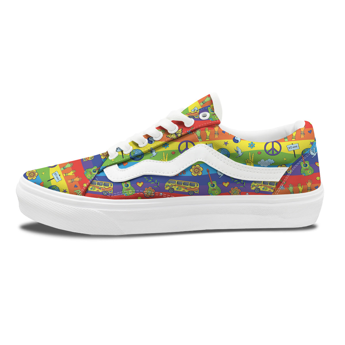 Hippie Drawing Psychedelic Wave Print Pattern Skate Shoes-grizzshop