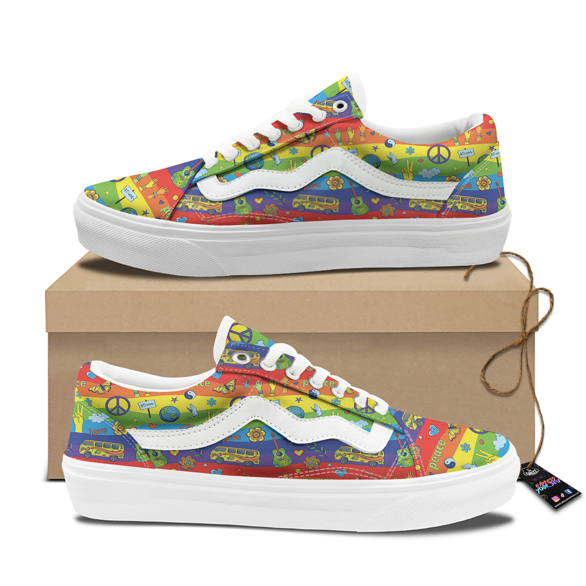 Hippie Drawing Psychedelic Wave Print Pattern Skate Shoes-grizzshop