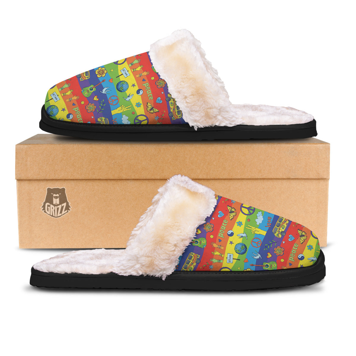 Hippie Drawing Psychedelic Wave Print Pattern Slippers-grizzshop