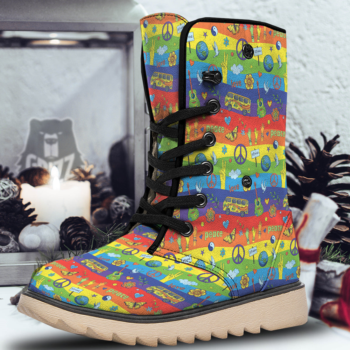 Hippie Drawing Psychedelic Wave Print Pattern Snow Boots-grizzshop
