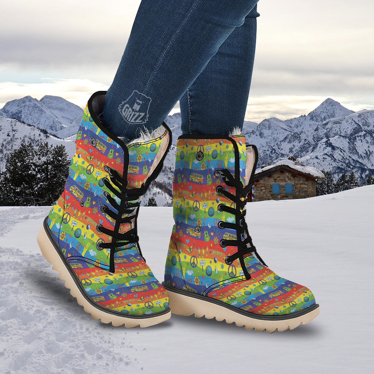 Hippie Drawing Psychedelic Wave Print Pattern Snow Boots-grizzshop