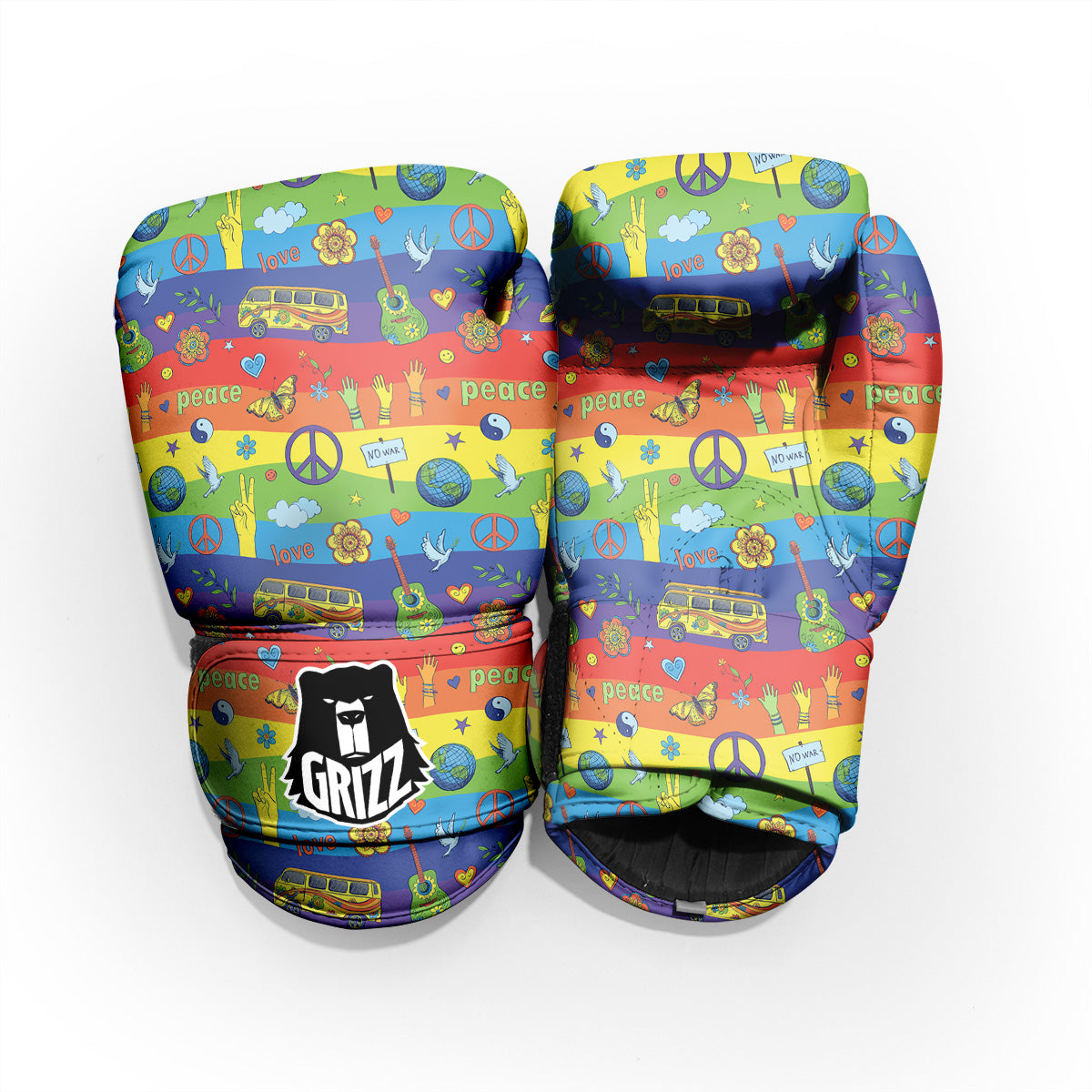 Hippie Drawing Psychedelic Wave Print Pattern Pro Boxing Glove
