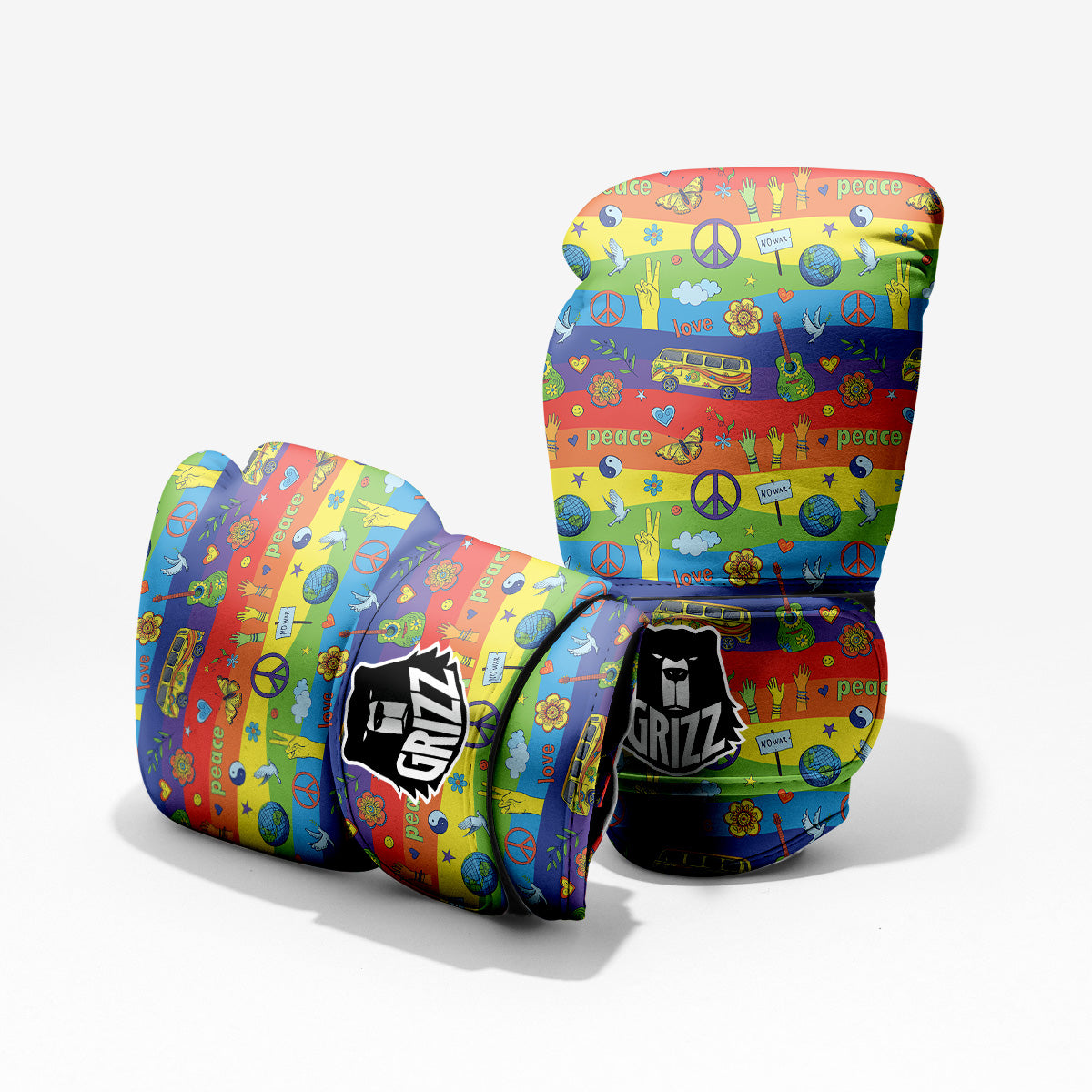 Hippie Drawing Psychedelic Wave Print Pattern Pro Boxing Glove