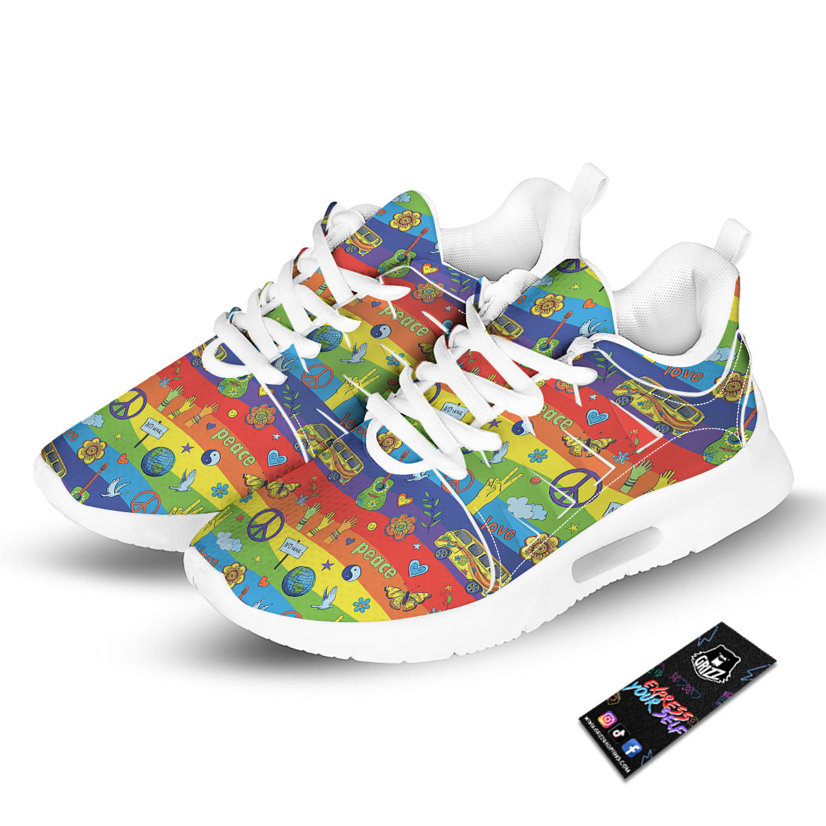 Hippie Drawing Psychedelic Wave Print Pattern Tennis Shoes-grizzshop