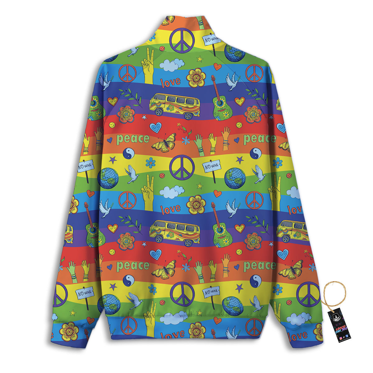 Hippie Drawing Psychedelic Wave Print Pattern Track Jacket-grizzshop
