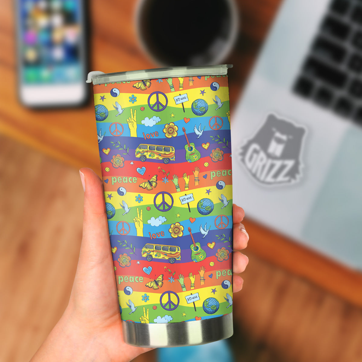 Hippie Drawing Psychedelic Wave Print Pattern Tumbler-grizzshop