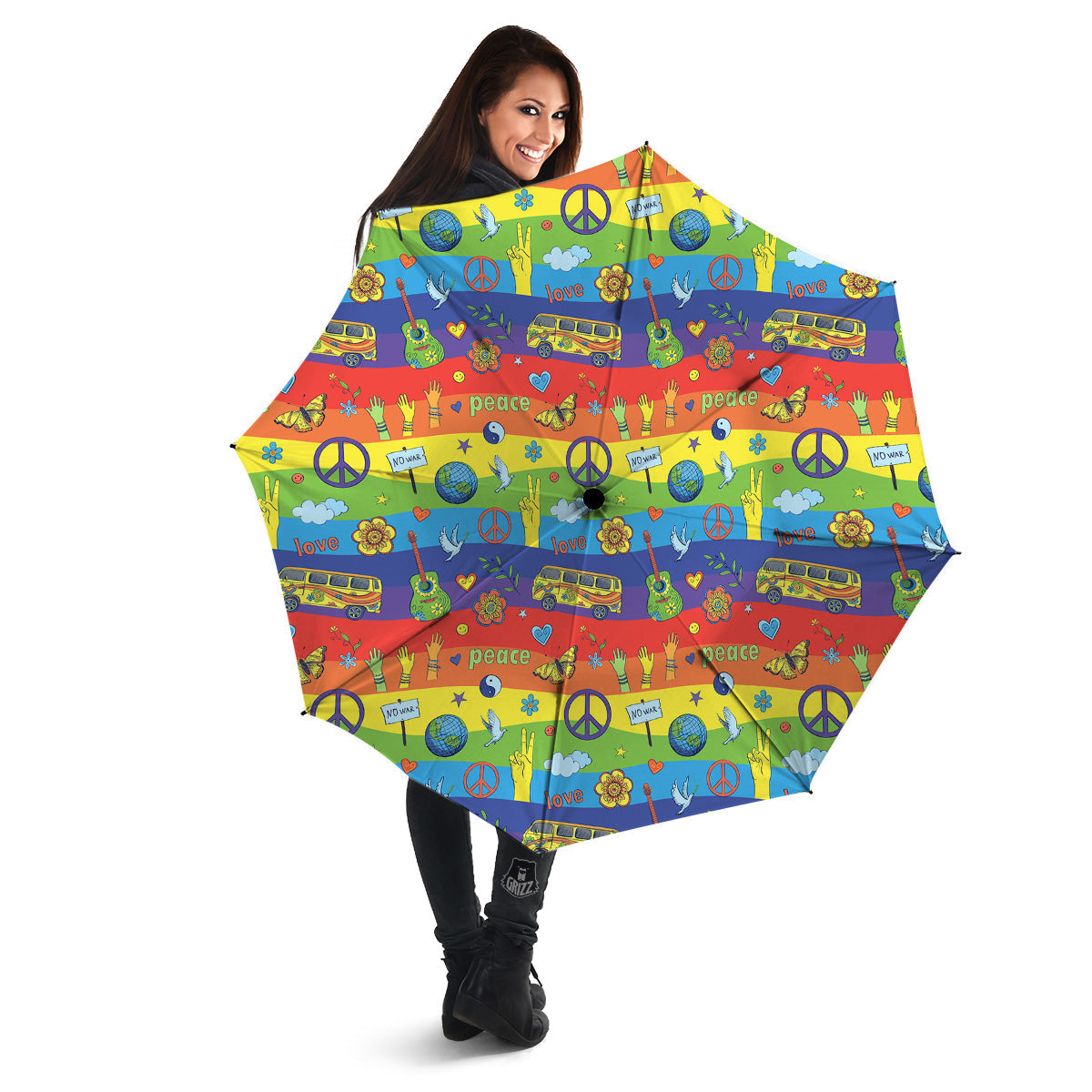 Hippie Drawing Psychedelic Wave Print Pattern Umbrella-grizzshop