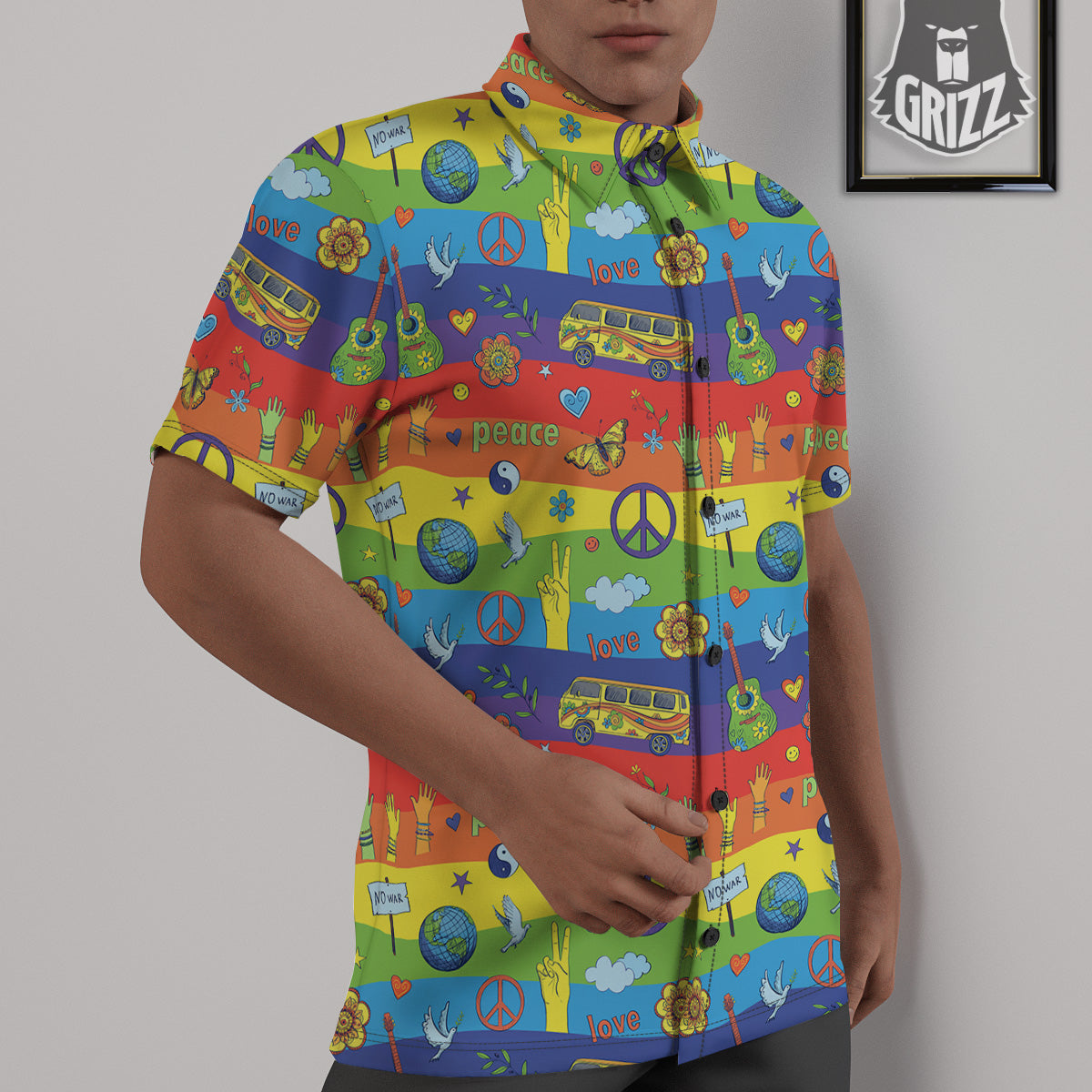 Hippie Drawing Psychedelic Wave Print Pattern Untucked Shirts-grizzshop