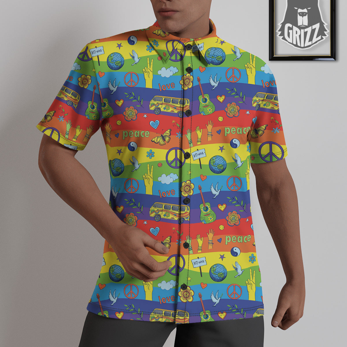 Hippie Drawing Psychedelic Wave Print Pattern Untucked Shirts-grizzshop