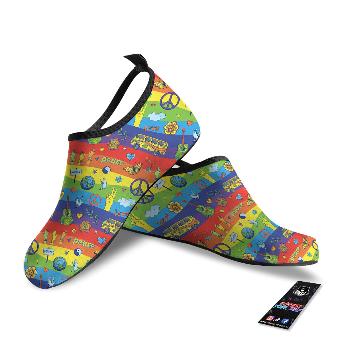 Hippie Drawing Psychedelic Wave Print Pattern Water Shoes-grizzshop