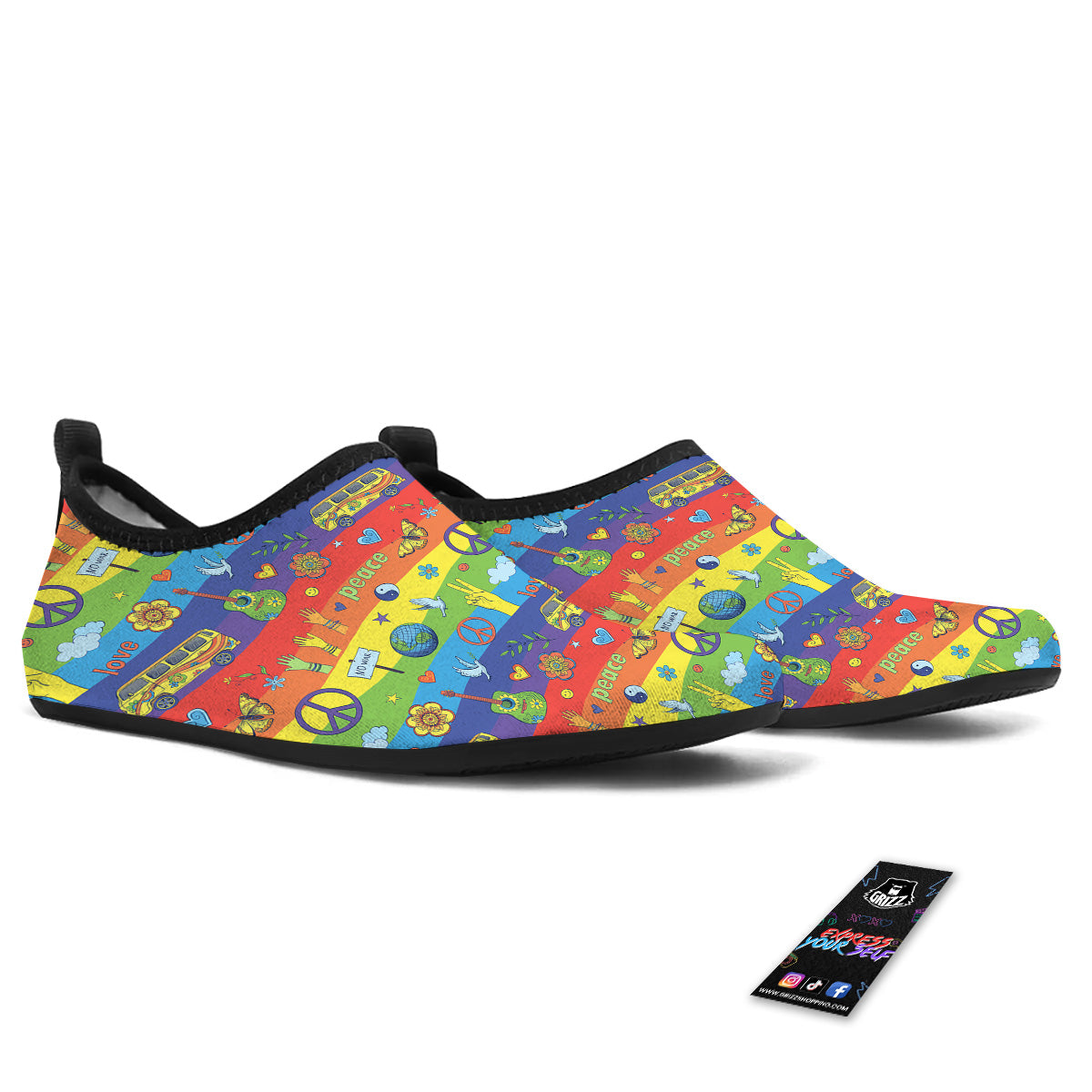 Hippie Drawing Psychedelic Wave Print Pattern Water Shoes-grizzshop