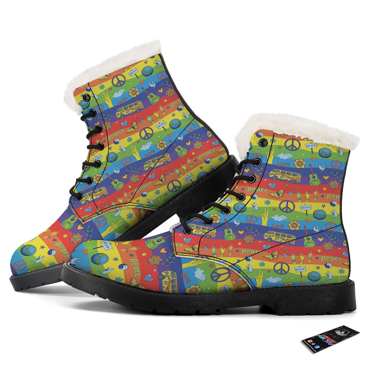 Hippie Drawing Psychedelic Wave Print Pattern Winter Boots-grizzshop