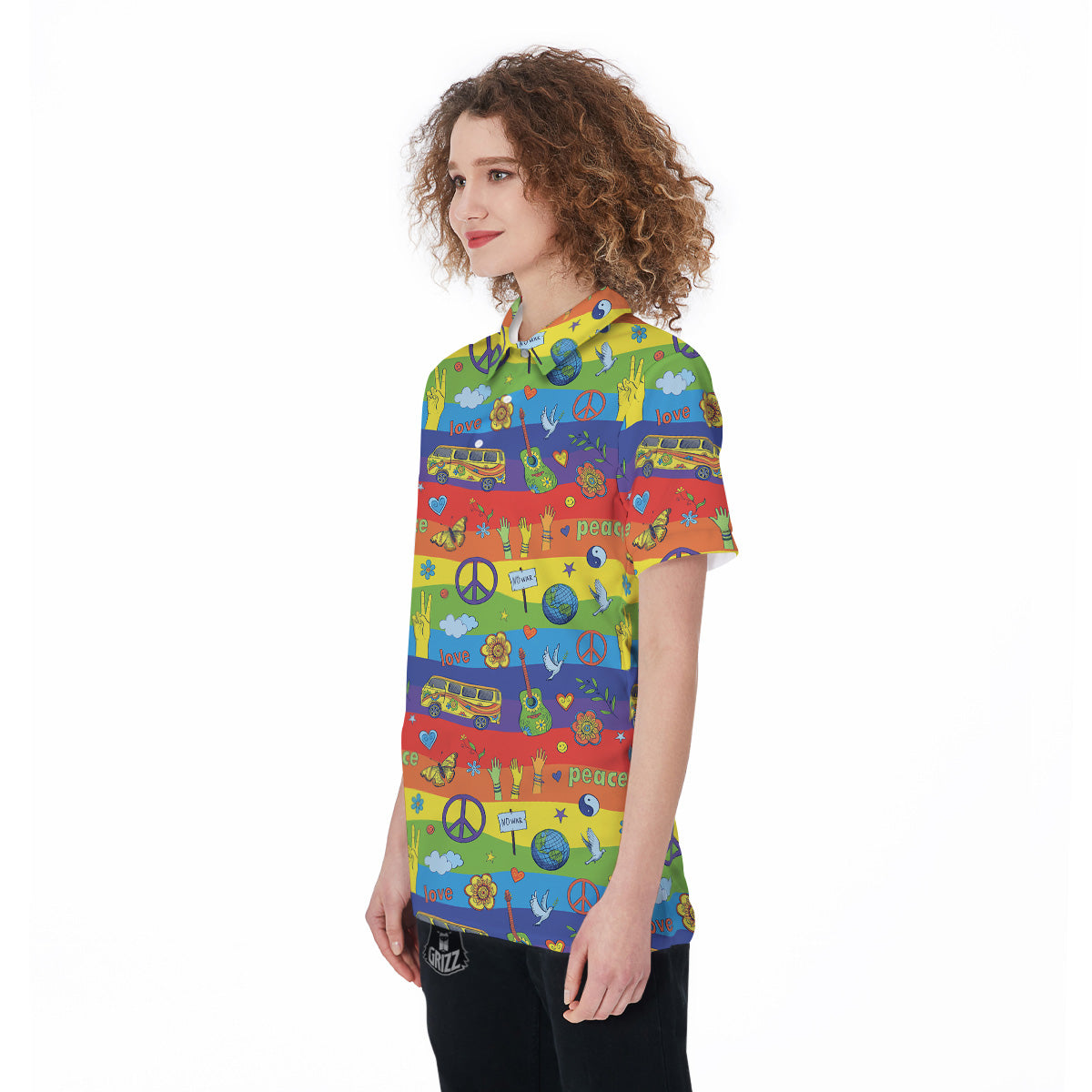 Hippie Drawing Psychedelic Wave Print Pattern Women's Golf Shirts-grizzshop