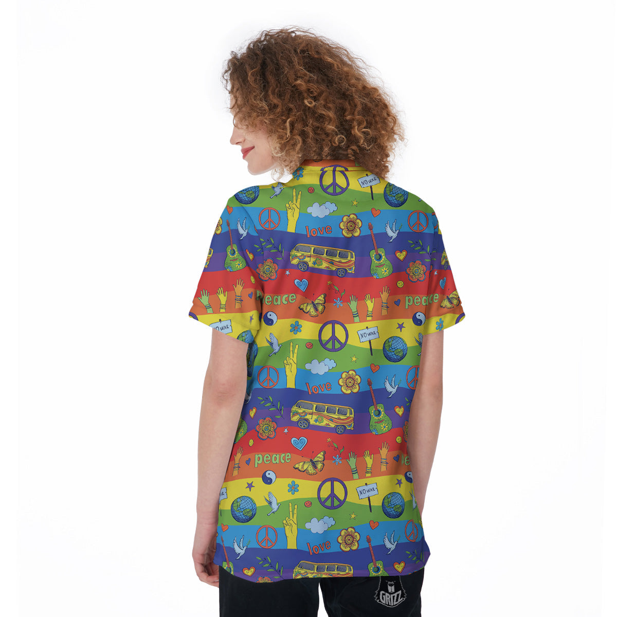 Hippie Drawing Psychedelic Wave Print Pattern Women's Golf Shirts-grizzshop
