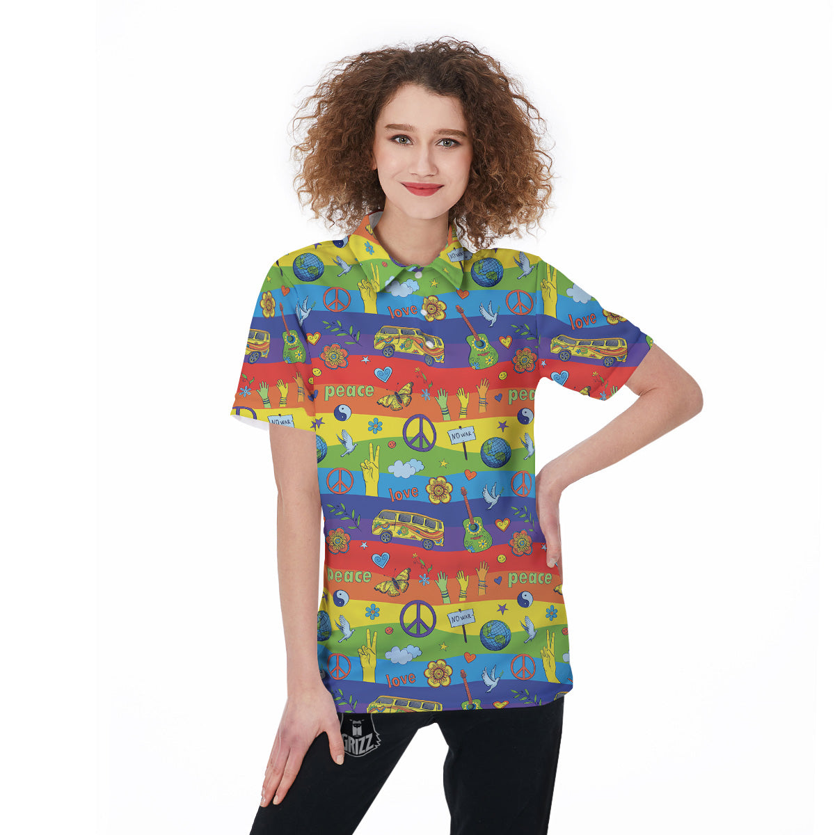Hippie Drawing Psychedelic Wave Print Pattern Women's Golf Shirts-grizzshop