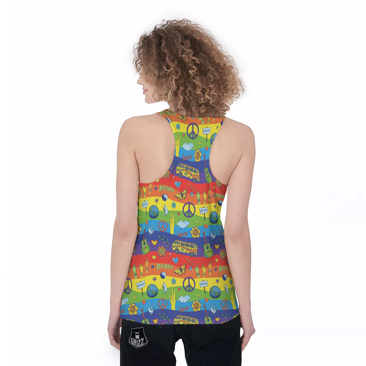 Hippie Drawing Psychedelic Wave Print Pattern Women's Racerback Tank Top-grizzshop