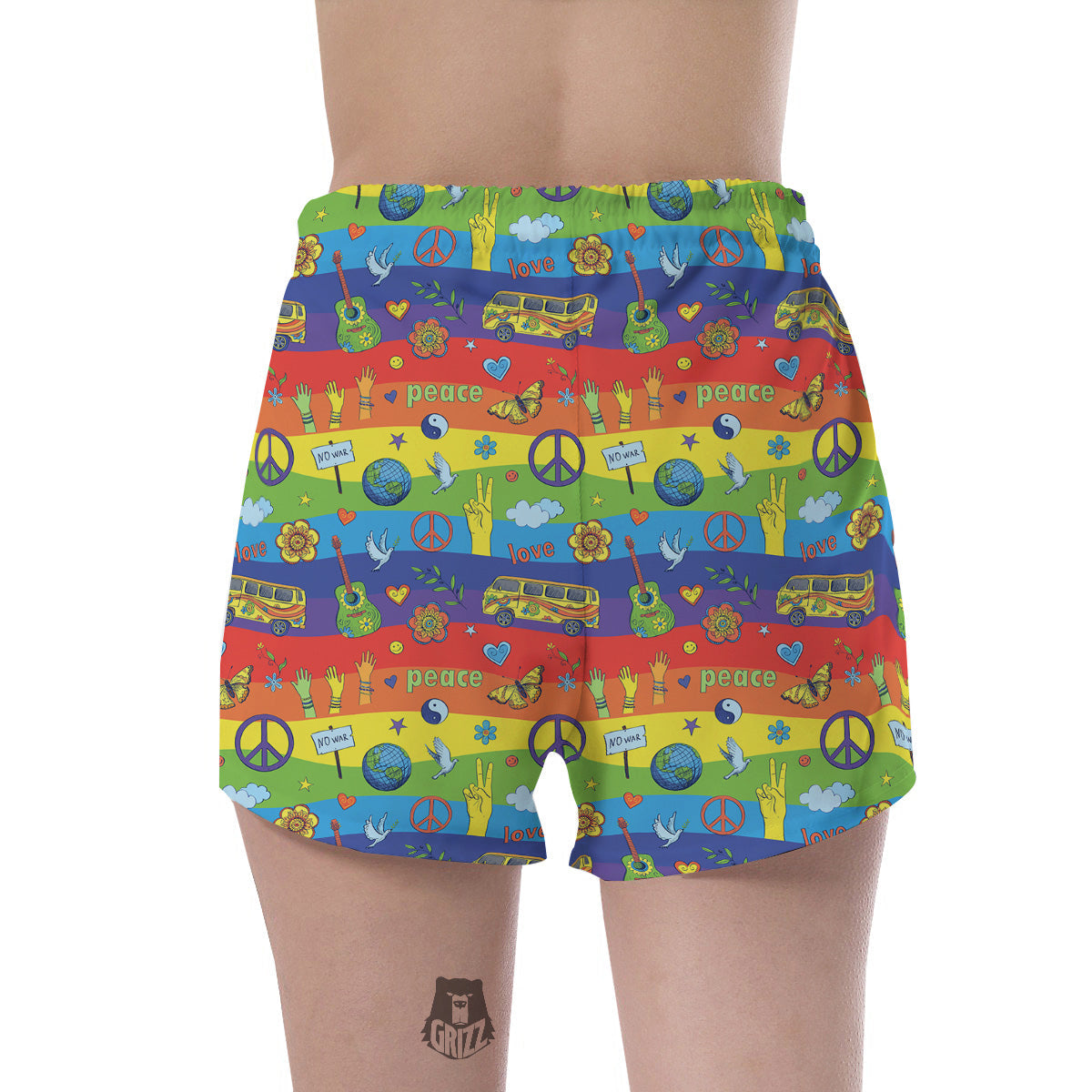 Hippie Drawing Psychedelic Wave Print Pattern Women's Shorts-grizzshop